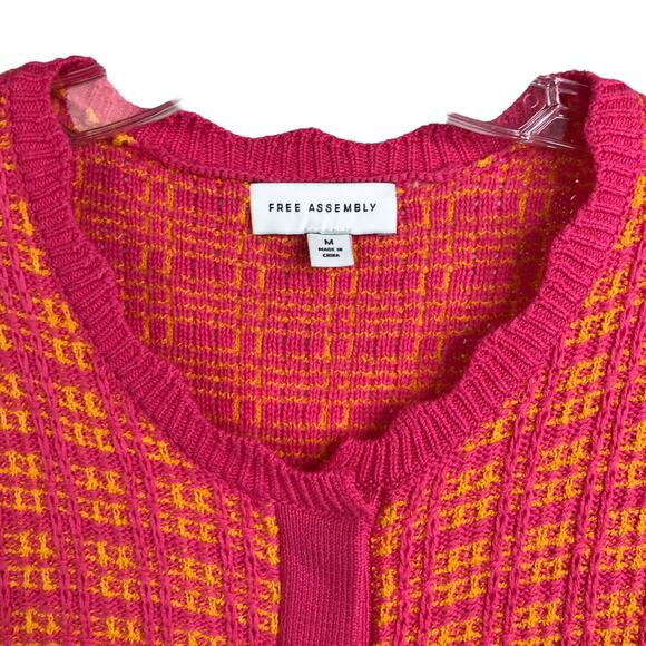 Free Assembly Sweater Dress Women's M Pink Orange Short Sleeve Woven V-Neck - Picture 2 of 14